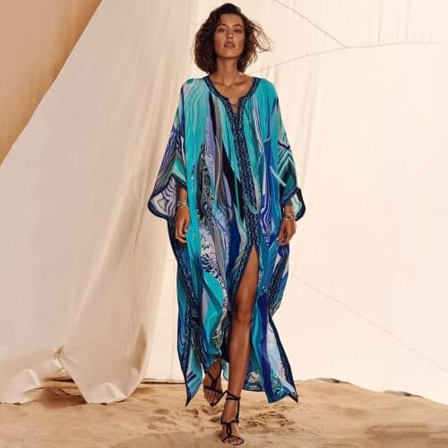 2020 Quick-drying Bohemian Women Summer Beach Dress Swim Wear Cover Up Tunic Sexy Robe Kaftan Beach Bikini Cover-ups pareo Q1238
