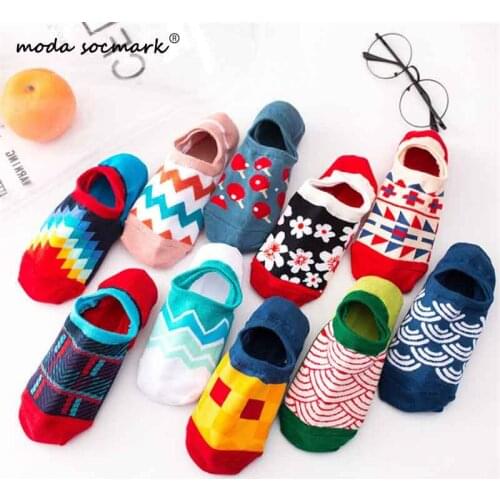 Moda Socmark Colorful Women Mens Cotton Ankle Socks Invisible Low Cut Summer Casual Breathable Short Unisex Cool Funny Socks