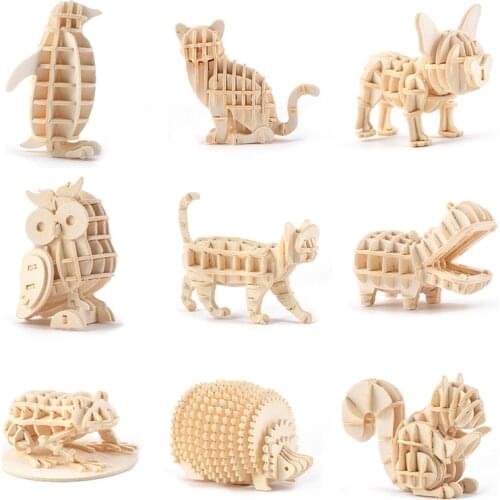 3D Wooden Puzzle Block Funny Animals Diy Kit Hobby Assembly Model Making Educational Toys For Children Birthday Gifts For Girls