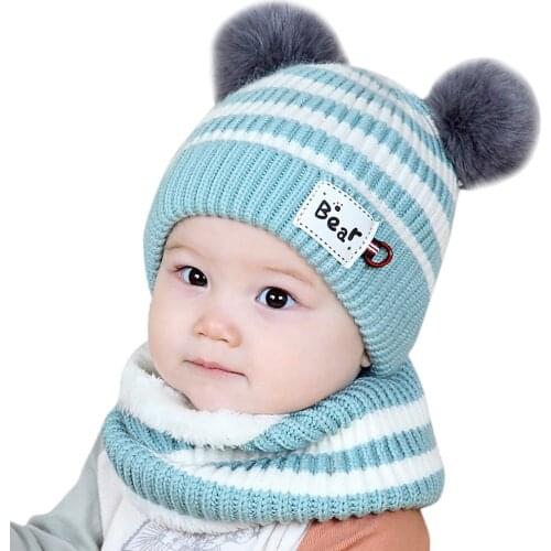 2-Pieces Unisex Children Winter Warm Baby Scarf Cap Wool Knit Hat Boys Girls Children New Fashion Kids Neck Warmer