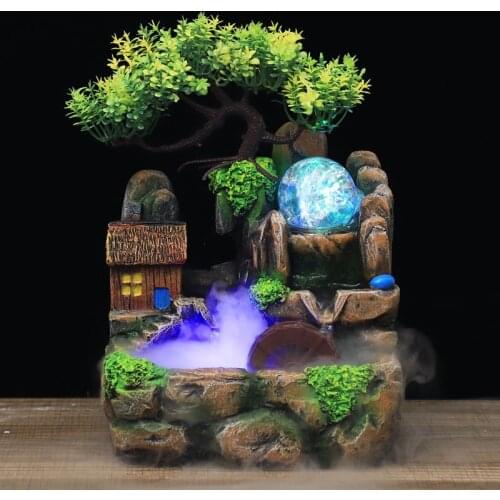 Resin Crafts Feng Shui Fountain Home Office Decor Indoor Water Fountain Rockery landscape Ornament Zen Meditation Waterfall Gift