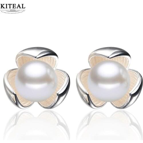 KITEAL 2018 New Silver Plated Lucky Clover Pearl Earrings Temperament Women Party Prom Simple Summer Jewelry