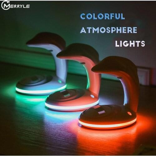 Creative Dolphin Colorful Atmosphere Lights LED Rainbow Light USB Charging Cartoon Lighting Decor Desk Lamps Sleeping Lamp