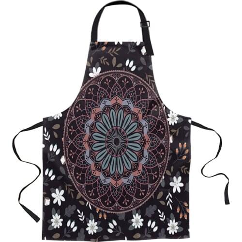 Round Flower Pattern Apron Woman Adult Bibs Home Cooking Baking Coffee Shop Cleaning Canvas Aprons Kitchen Accessory