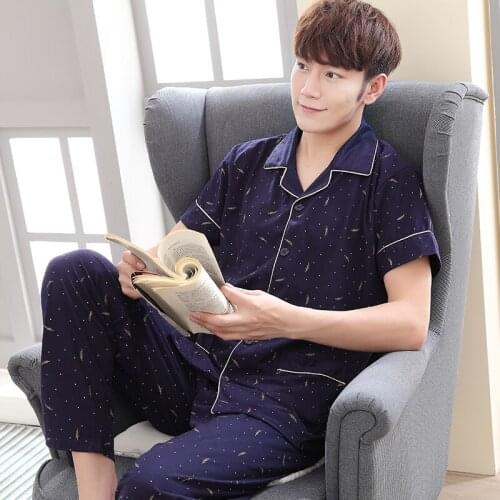 Summer 100%Cotton Men Pajamas Set Short Sleeve Turn-down Collar Cardigan Mens Pyjamas Plus Size 4XL Male Sleepwear Homewear