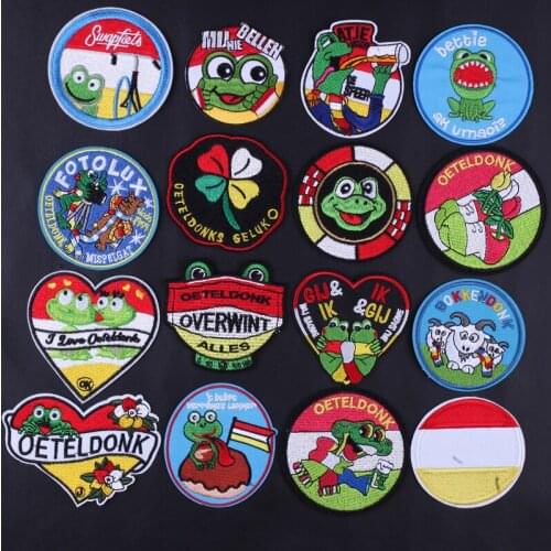 Oeteldonk Stripe Emblem Full Embroidered Frog Carnival for Netherland Iron on Patches on Clothes Frogs Patch for Clothing F