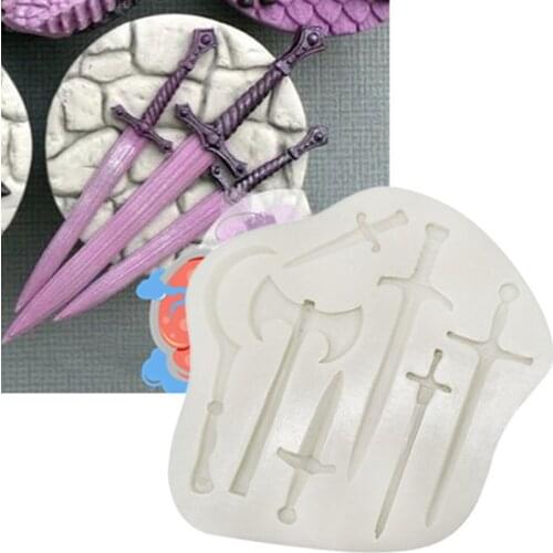 Weapons Sword Silicone Mold Fondant Desserts Chocolate Cake Ice Cream Paste Jelly Decorating Mould Pastry Baking Tools