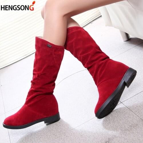 Autumn Winter Boots Women Womens Boots Matte Flock Height Increased Low Heel Shoes Woman Mid Calf High Boots Botas