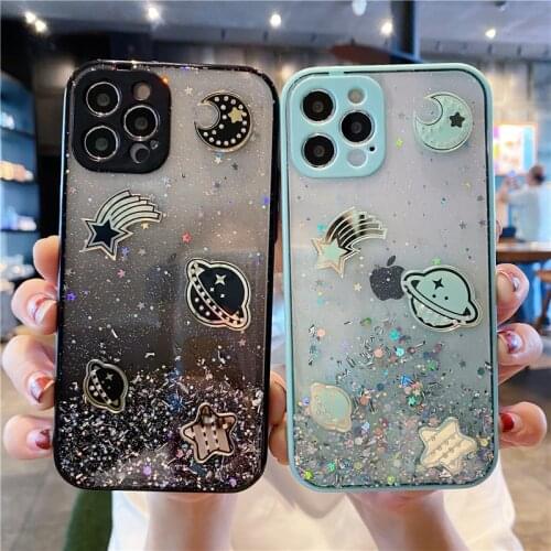 Qianliyao Luxury starry sky Clear Phone Cases For iPhone 12 11 Pro Max XS Max XR X 7 8 Plus SE 2020 Sequins Soft Silicone Cover