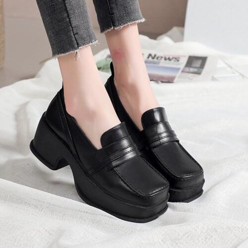 Mary Jane Shoes Spring Autumn Women Patent Leather Square Toe High Heel Small Leather Shoes Retro Buckle Platform Single Shoes