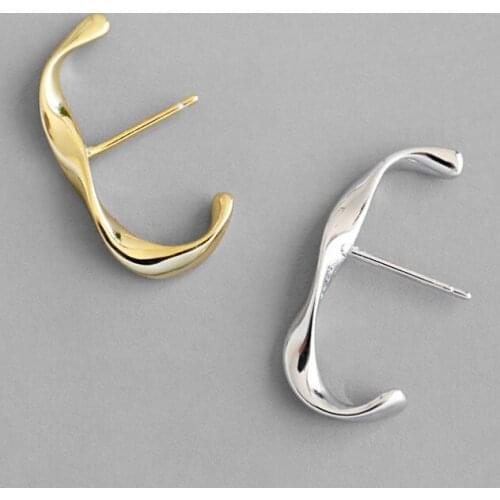 Unique S925 Sterling Silver Stud Earrings INS Style Simple Ball Beads C-Shape Female Earring Korean Fashion Ear CE015