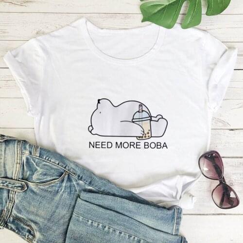 Need More Boba Women T-shirt Milk Tea Bear Pattern Print Woman Tshirts Top Harajuku Cute Tee Top Fashion All-match Women T Shirt