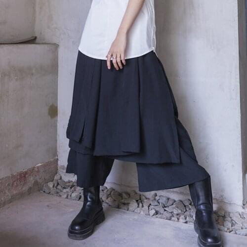 Womens new dark deconstructed Japanese yamamoto asymmetrical design loose plus size 9 split wide leg pants