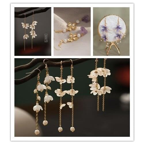 Handwork jade long orchid bride fairy vintage earrings серьга Boucles d'oreilles Pendientes Female accessories ZL