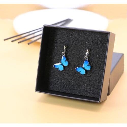 Fairy Blue Purple Painting Enamel Butterfly Earrings for Women Girl Metal Simulation Wing Dangle Drop Earrings Party Jewelry