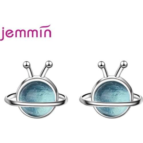 Trend 925 Silver Stud Earrings For Women Charm Crystal Blue Planet Mini Earrings Girl Jewelry Valentines Day Accessories