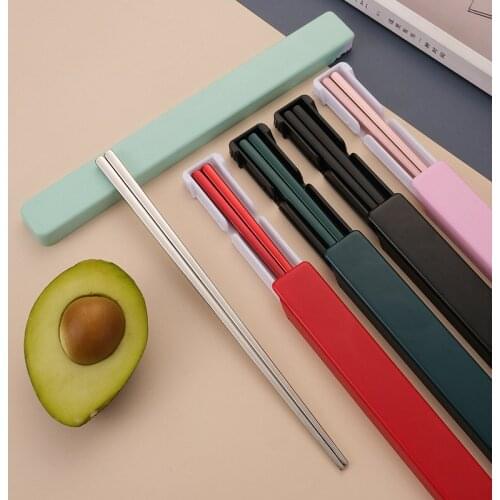 1 Pair 304 Stainless Steel Chinese Chopsticks Portable Travel Chopsticks Food Sticks with Storage Box