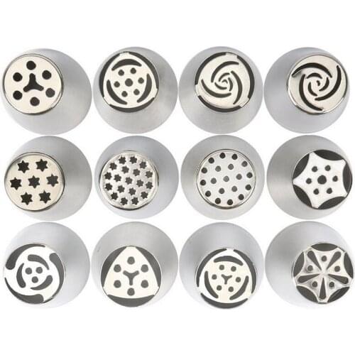 12pcs/lot Russian Fondant Lace Nozzle Round confeitaria Decorating DIY Stainless Steel Icing Piping Nozzles Cupcake Tool