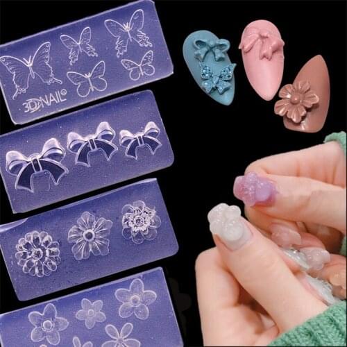 3D Carving Silicone Mold Nail Stamping Camellia/Shell/Bow Tie Pattern DIY UV Gel Acrylic Crystal Nails Template