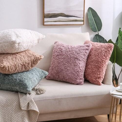 45*45 Solid Flocked Cushions Pillowcase Plush Throw Cushion Cover Home Decor Outdoor Garden Sofa Decorative Pillowcover 40008