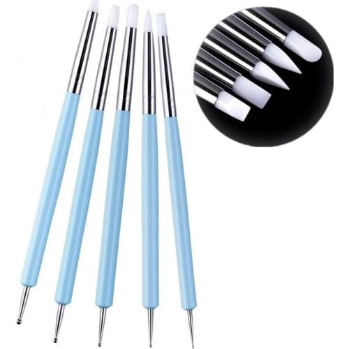 5pcs/set 2 Way Pottery Clay Tools Ball Styluses Polymer Clay Sculpture Tool Nail Art Carving Tools Silicone Shapers Dotting Tool