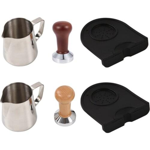 51MM Steel Base Wooden Handle Tamper-Resistant Coffee Powder Hammer Coffee Accessories with 350Ml Pull Cup