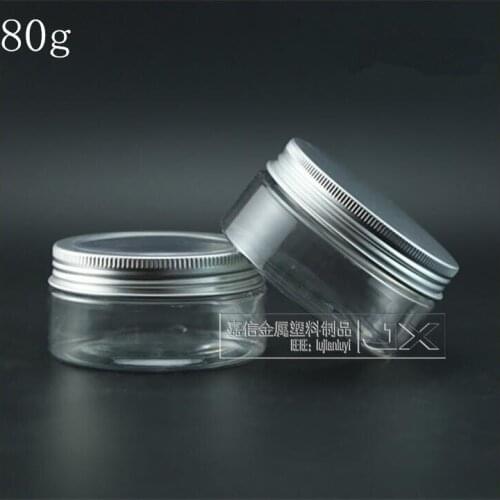 Free Shipping 80g/ml Clear Plastic Flat Bottle Jar Gloden Silver lid Butter Pomade Bath Salt Pill Small Sample Packing Bottles