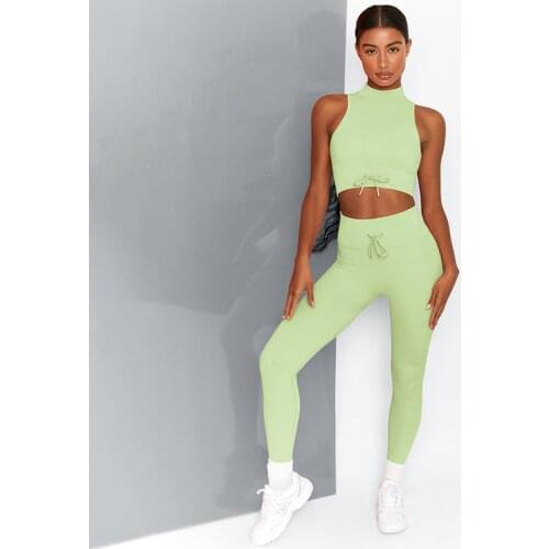 Seamless Yoga Sets High Neck Tank Top Waist Strap Leggings 2 Piece Fitness Suits Breathable Running Workout Gym Nylon Sportswear