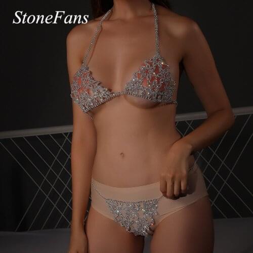 Stonefans Harness Fashion Flower Crystal Body Chain Bikini Set Summer Bling Rhinestone Underwear Jewelry Beach Accessories Gift