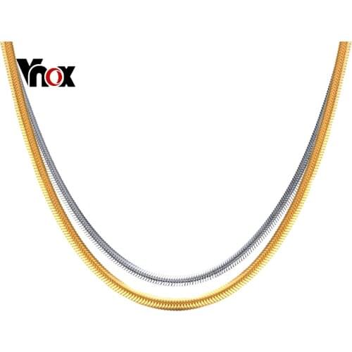 Vnox 3mm Snake Chain Gold Color 24" Stainless Steel Men Necklace with Stamp Casual Male Jewelry Hiphop Rocky Punk Bijoux