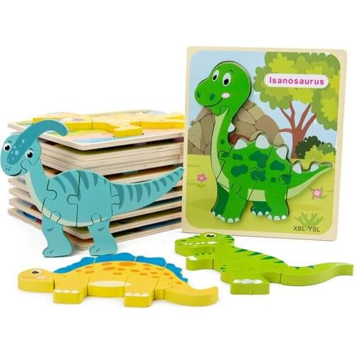 DIY 3D Wooden Puzzle Cartoon Dinosaur Matching Jigsaw Cognition Early Learning Educational Toys For Children Kids Baby