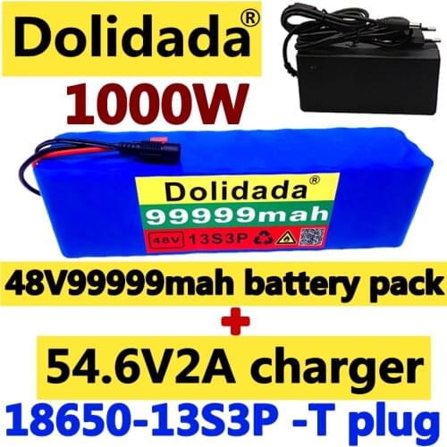 Dolidada 48V99.999Ah 1000w 13S3P 48V Lithium ion Battery Pack 99999mah For 54.6v Electric bicycle Scooter with BMS with charger