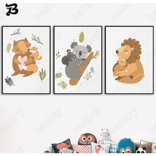 Canvas Painting for Living Room Cartoon Fox Koala Lion Animals Wall Art Cute Posters and Prints for Baby Kids Room Home Decor
