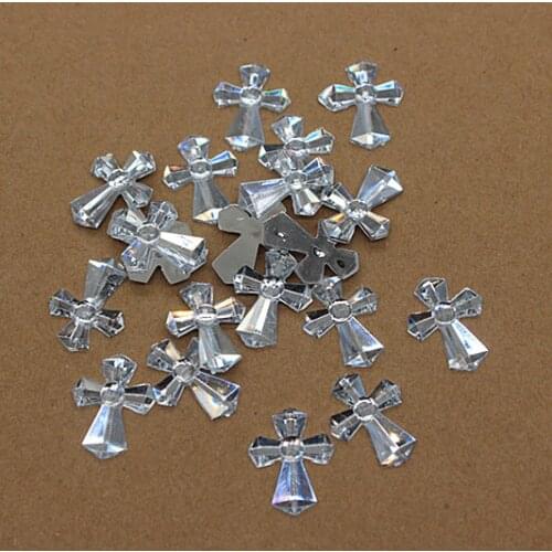 14*18mm 100pcs/lot Kawaii Acrylic Clear Rhinestone Cross Charm DIY Christening Communion Baby Shower decoration scrapbooking