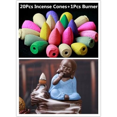 The Little Monk Ceramic Burner +20 Incense Cones Backflow Incense Burner Censer Keep A Good Mood Use In The Home Office Teahouse