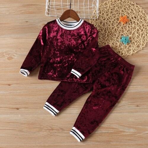 Girls Set Autumn Winter Pleuche Velvet Long-sleeved Top+ Pants Kid clothes Toddler Christmas Childrens Clothes