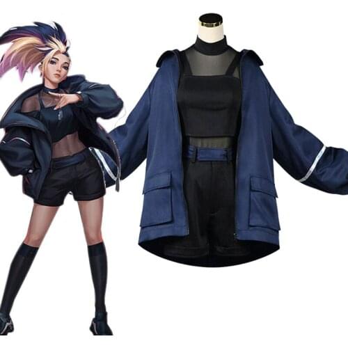 Game LOL KDA Baddest Akali Cosplay Costumes Women KDA AKALI Cosplay Coat Shirt Shorts Wig Suits Girls Sexy Uniforms Halloween