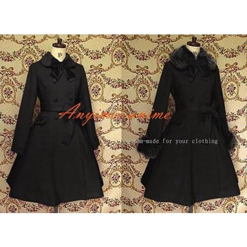 Gothic Lolita Punk Black Wool Coat Dress Cosplay Costume Tailor-made[CK1211]