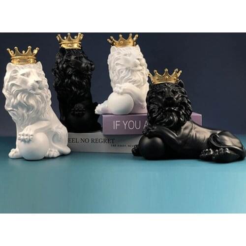 Creative Modern Resin White Black Lion Model Statue For Home Decoration Figurine Sculpture Office Decor TV Cabinet Ornaments