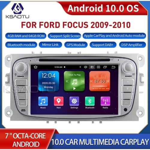 KSAOTU 7009 Silver 7" 8-Core Android 10.0 Car Stereo Carplay DSP DAB+ GPS WiFi USB DVB-T 4G TPMS Canbus OBD2 For FORD FOCUS