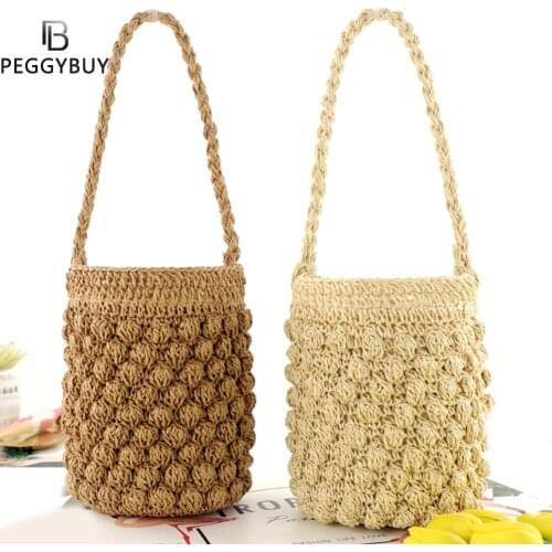 Summer Handmade Bags for Women Beach Shoulder Bag Weaving Drawstring Straw Bag Wrapped Beach Bag Handbags Totes