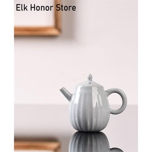 130ml Small Handmade Ceramic Kung Fu Tea Master Pots Plant Ash Glaze Flower Shape Teapot Pu'er Single Pot Teaware Gift Packaging