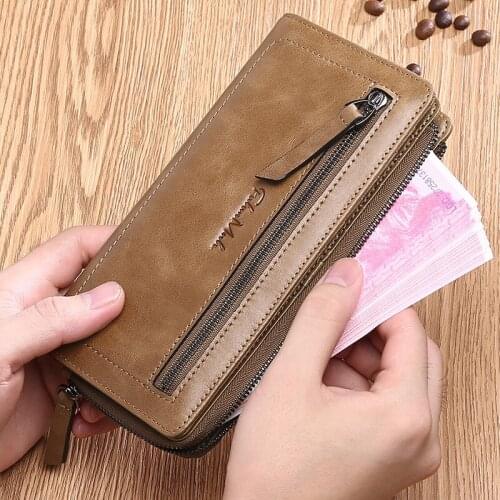 Mens Wallet Mens Long Zipper Leather Multi-function Wallet Retro Cowhide Clip Young Mens Handbags