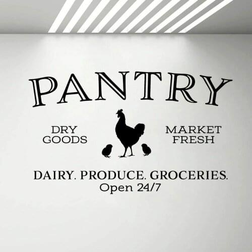 Pantry Wall Stickers Classic Dry Goods Market Fresh Words Kitchen Art Decor Glass Door Self-adhesive Vinyl Wall Decals Y847
