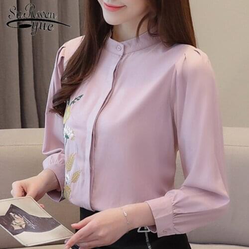 2021 New Flower Embroidery Women Blouse Shirt Female Fashion Womens Tops and Blouses Elegant Comfort solid Women Blouse 2716 50