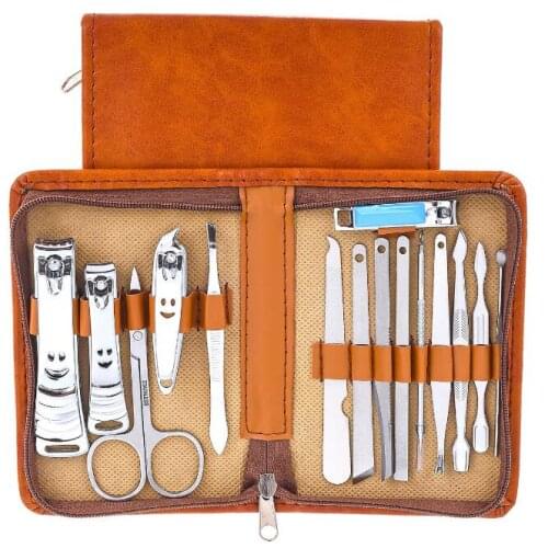 New two colors PU Zipper bag nail clippers set nail tools carbon steel 15pcs/set