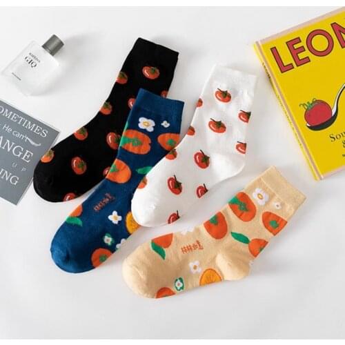 New Cute Fruit Printed Women Socks Japan harajuku Cartoon Colorful Persimmon Crew Socks Fashionable Holiday Ggift Girls Socks
