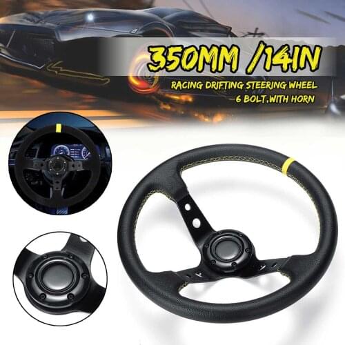 14inch 350mm Deep Corn Drifting Steering Wheel Universal Leather Aluminum Car Racing Steering Wheel Control Auto Accessories