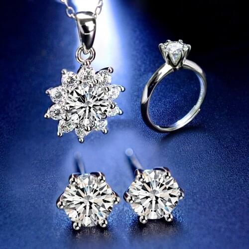 NYMPH Moissanite Sets Pendant Earrings Ring 1.0 Carats/50 Points D Color Round 925 Sterling Silver High Jewelry Wedding Annivers