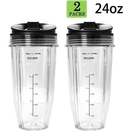 2 Pack Replacement 24Oz Cup with Spout Lid for Nutri Ninja Auto IQ Series Blenders with BL450/BL454/BL456/BL480/BL481